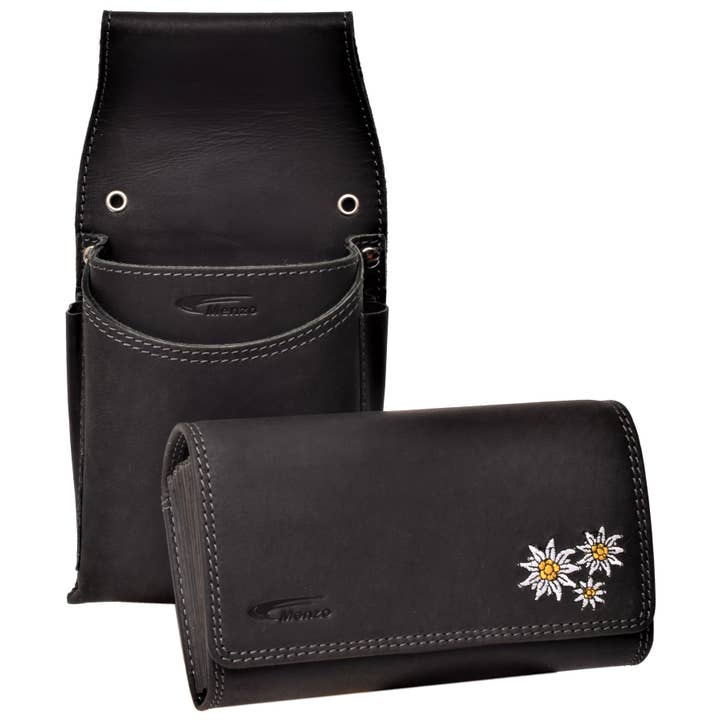 Set da sommelier professionale Menzo 937 in pelle di bufalo cucitura doppia/Edelweiss nero per la vendita all'ingrosso da parte di Menzo