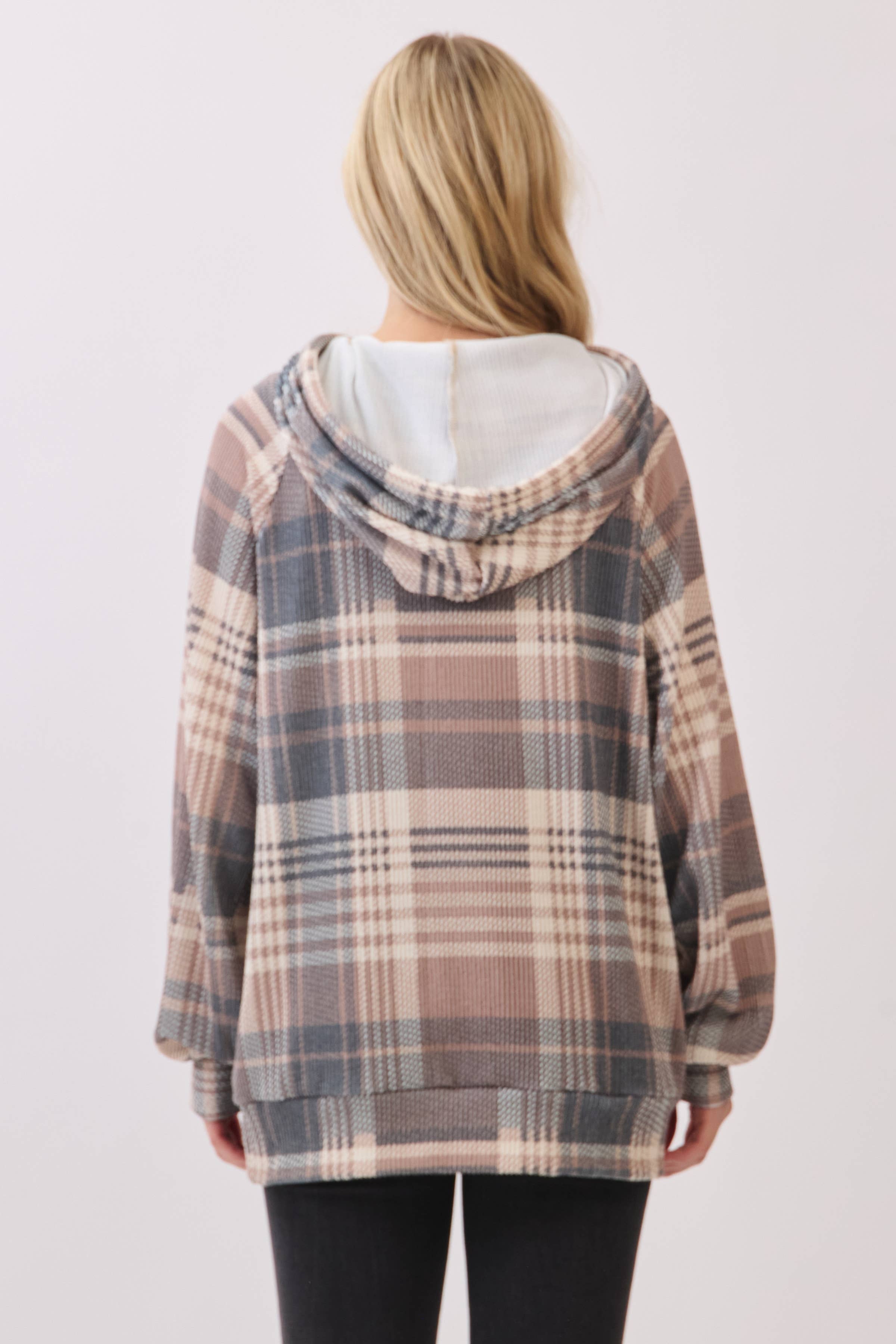 TL2083 Cozy Plaid Knit Hoodie for wholesale on Faire4