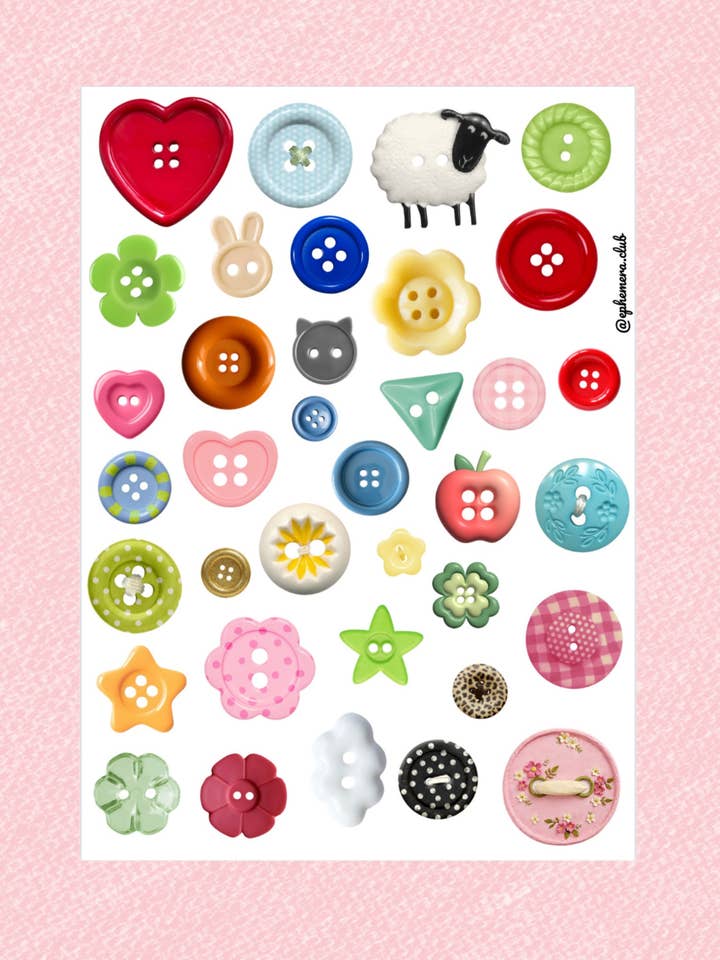 Mixed Media Buttons Sticker Sheet for wholesale by The Ephemera Club