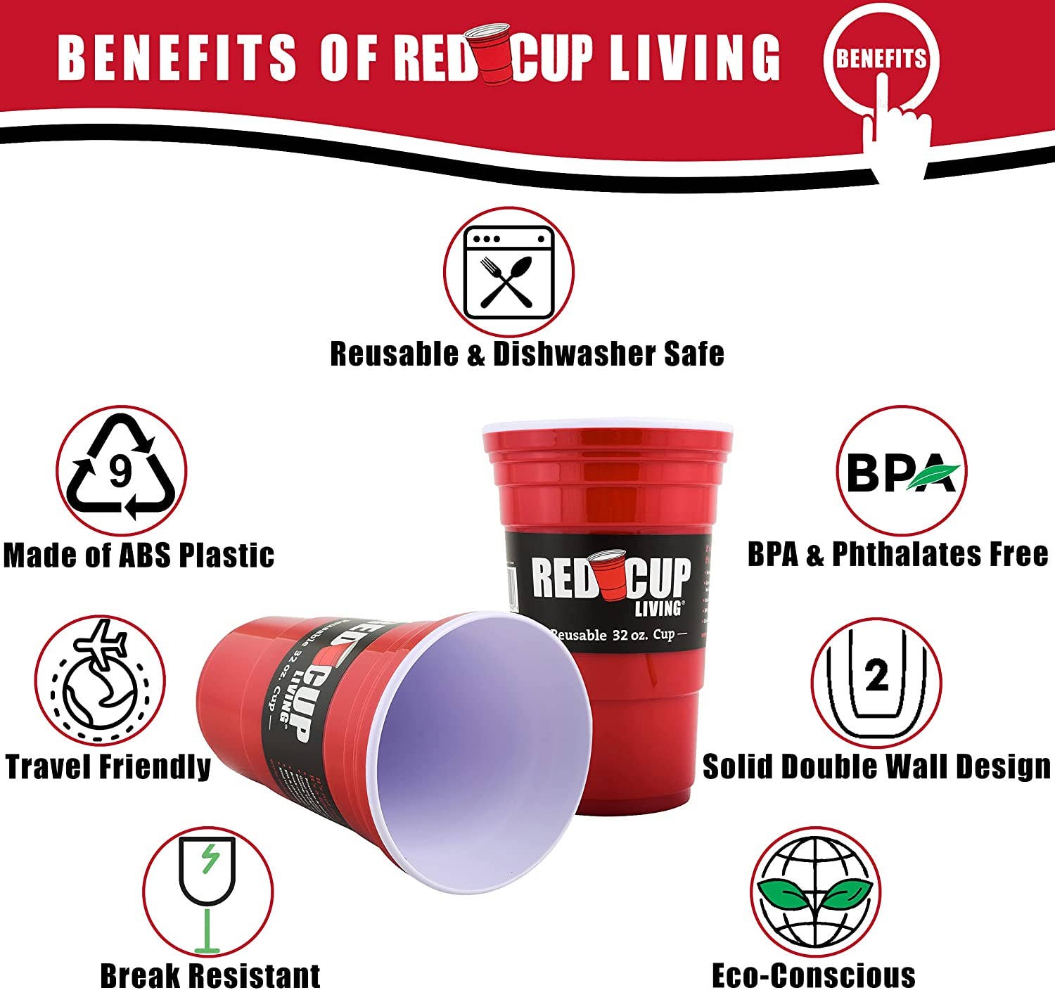 Red Cup Living - Vendita all'ingrosso Tazze monouso - Red Cup Living - Bicchiere per bevande riutilizzabile, 32 once, senza BPA3