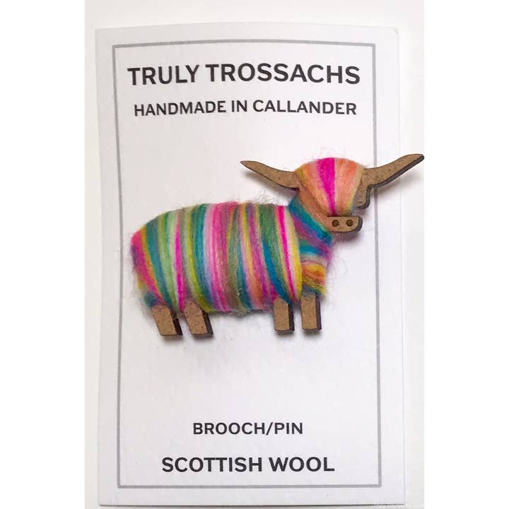 Highland Cow Brooch Multi Blends for wholesale by Truly Trossachs