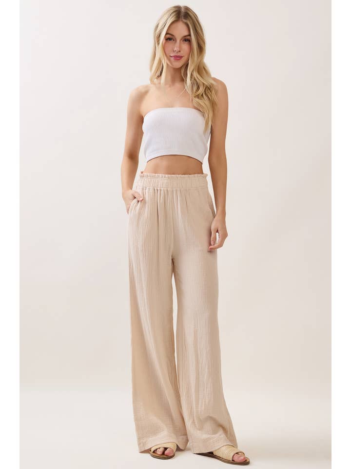 DOUBLE GAUZE SOLID WIDE LEG PANTS - VJP700002 for wholesale by Final Touch