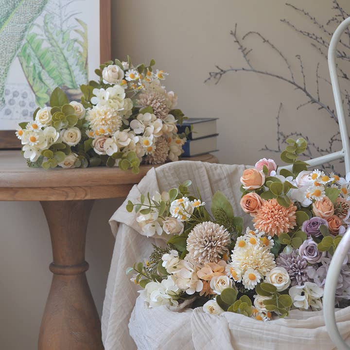 Sweet Home Deco - Wholesale Artificial Flowers - 12''T Silk Mixed Floral Bouquet, Rose/Hyrangeas/Mums/Daisies