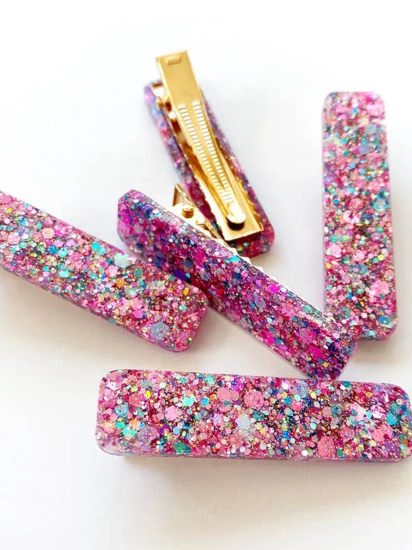 Pink and Gold Glitter Hair Clips for wholesale by Shared Joy Bows