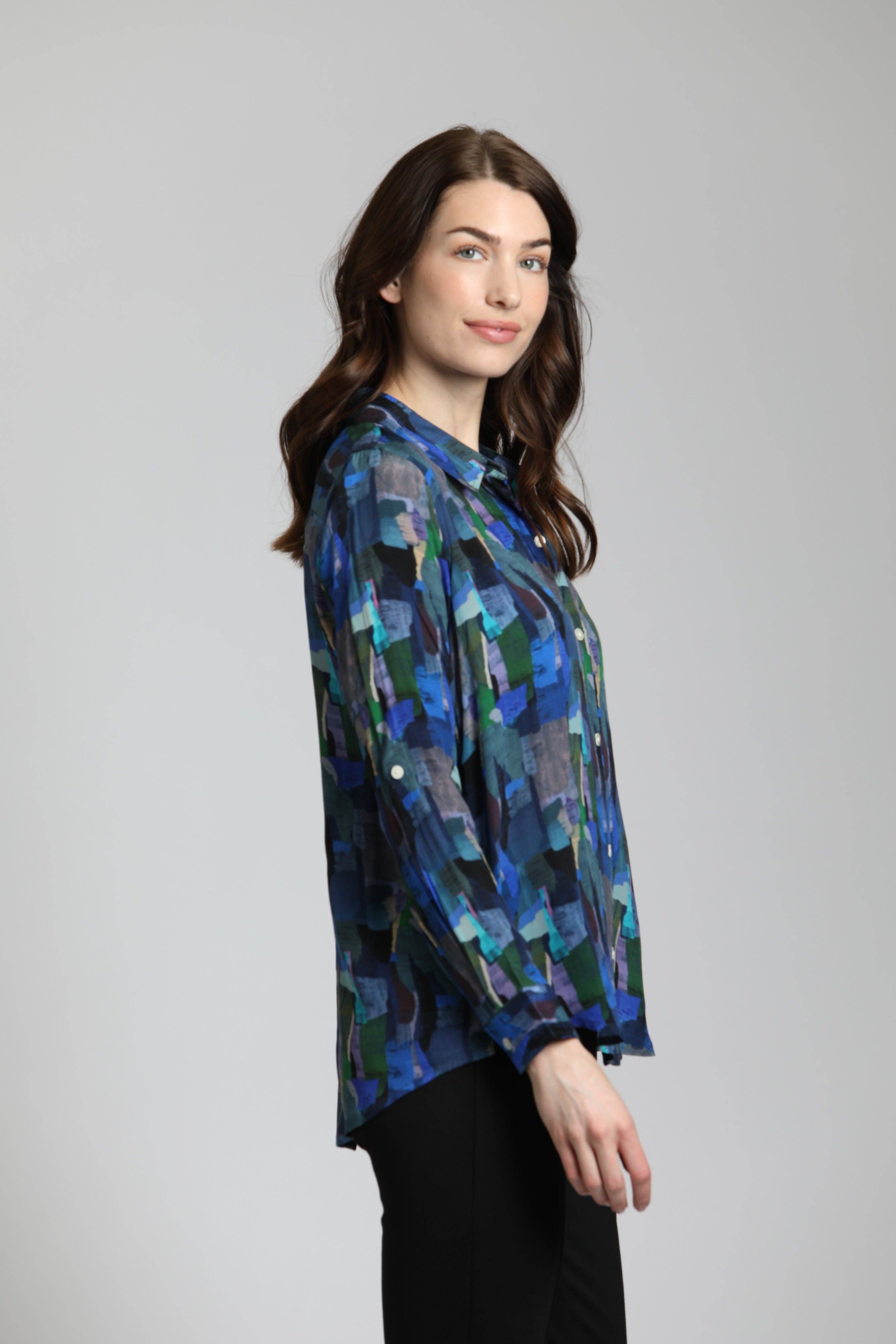 MULTI Color Brushstrokes Print - Button Up With Roll Up Sleeve for wholesale on Faire1