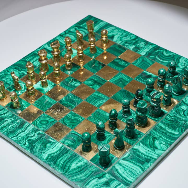 Malachite And More - Wholesale Spiritual Stone/Crystal - Malachite & Brass Chessboard4