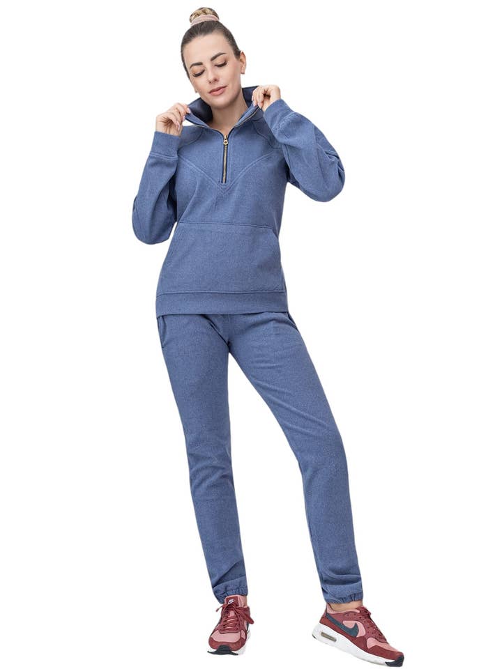 Completo da donna in pile elasticizzato morbido a 2 pezzi con zip a un quarto. per la vendita all'ingrosso da parte di Royal Threads