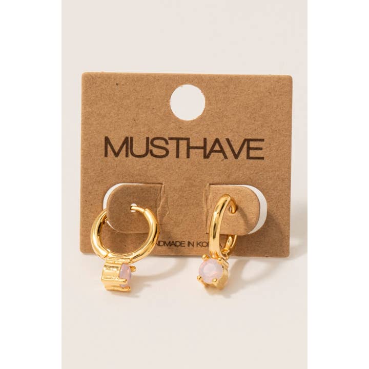 Fame Accessories - Wholesale Hoop Earrings - Gold Dipped Round Cz Gem Hoop Earrings