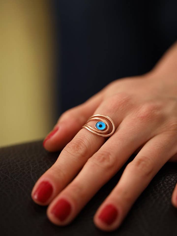 Evil Eye Stone Silver Ring, Adjustable Ring, Ring with for wholesale by Tini&mini