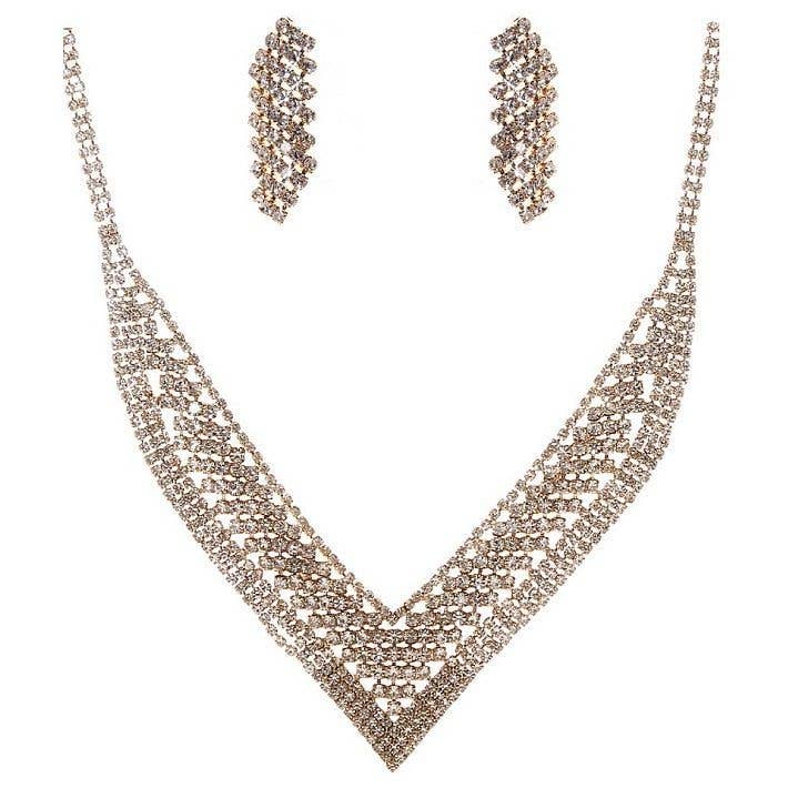 Diacly – wholesale Link & chain necklace – Glamorous V Shape Bib CZ Necklace Set0
