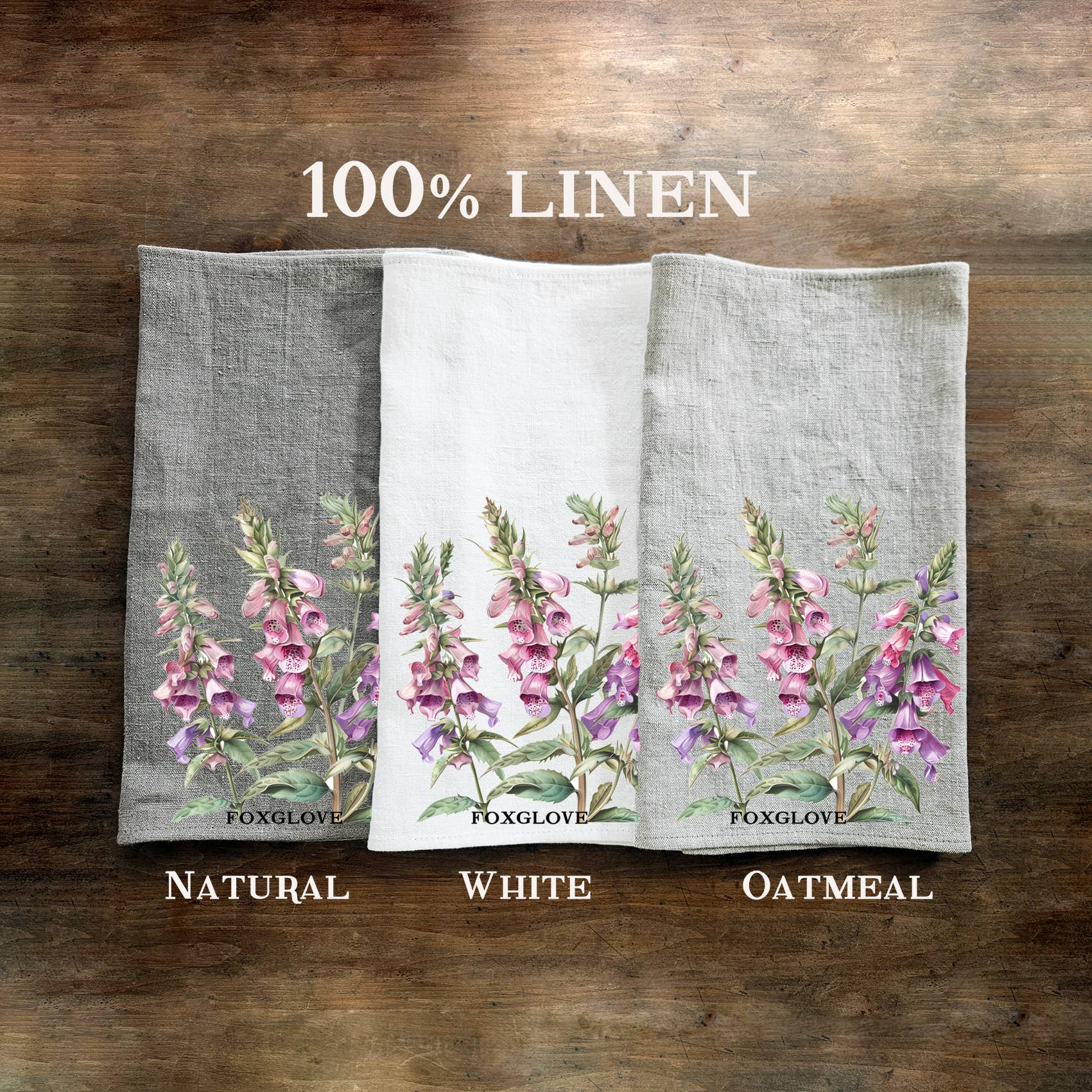 NorraVilla – wholesale Tea towel – 100% Linen Kitchen Towel with Foxglove print1