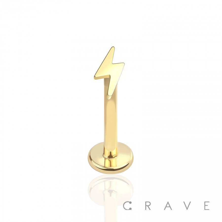 CRAVE - Wholesale Stud/Post Earrings - INTERNALLY THREADED LIGHTENING BOLT TOP 316L SS LABRET0