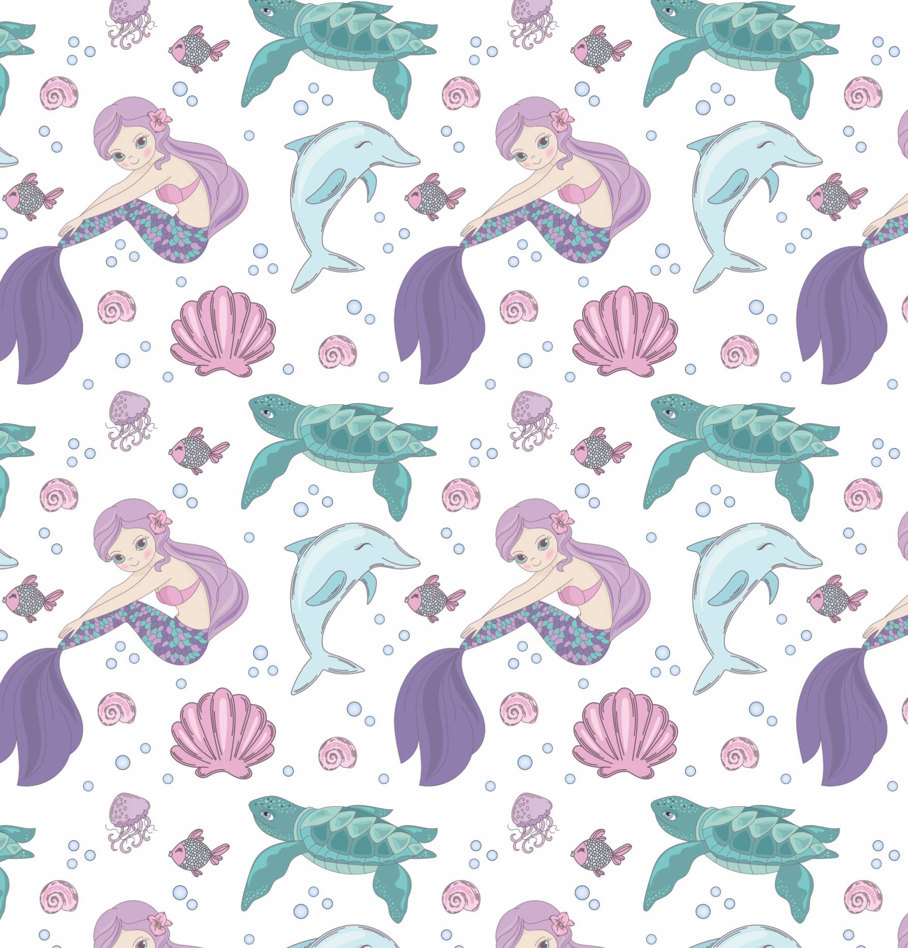 Stesha Party - Vente Feuille de papier cadeau - Papier cadeau sirène et dauphin1