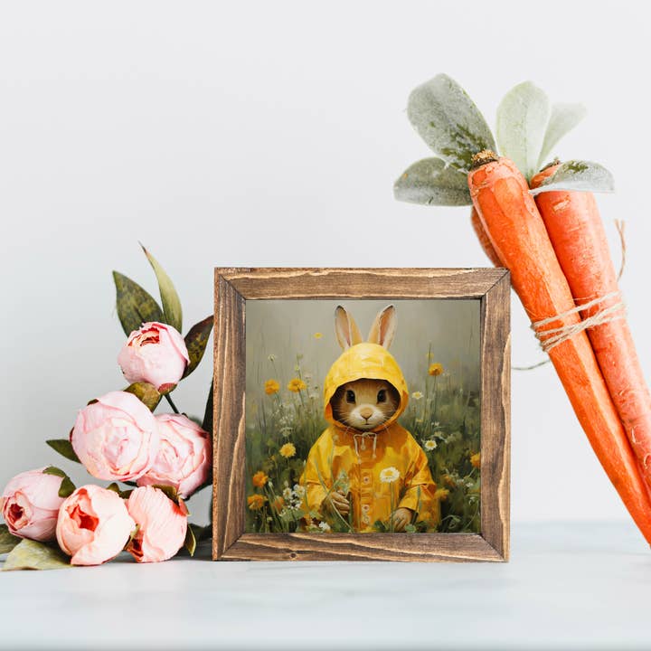 Kanin Gul Regnrock Tryck Inramad Skylt för wholesale av Teele and Co.