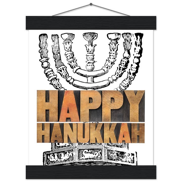 Happy Hanukkah Menorah - Poster classique en papier semi-glacé avec support pour la vente par Wonderland monsters