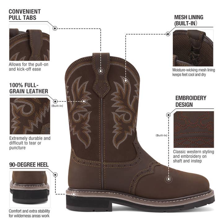 HISEA - Wholesale Cowboy Boots - Men's - Men's Steel Toe Cowboy Boots