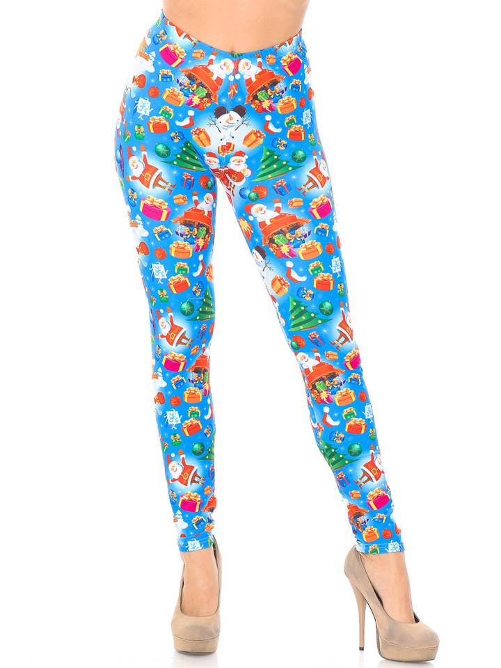 USA Fashion - Wholesale Fashion Leggings - Women's - Creamy Soft Festive Blue Christmas Leggings by USA Fashion™5