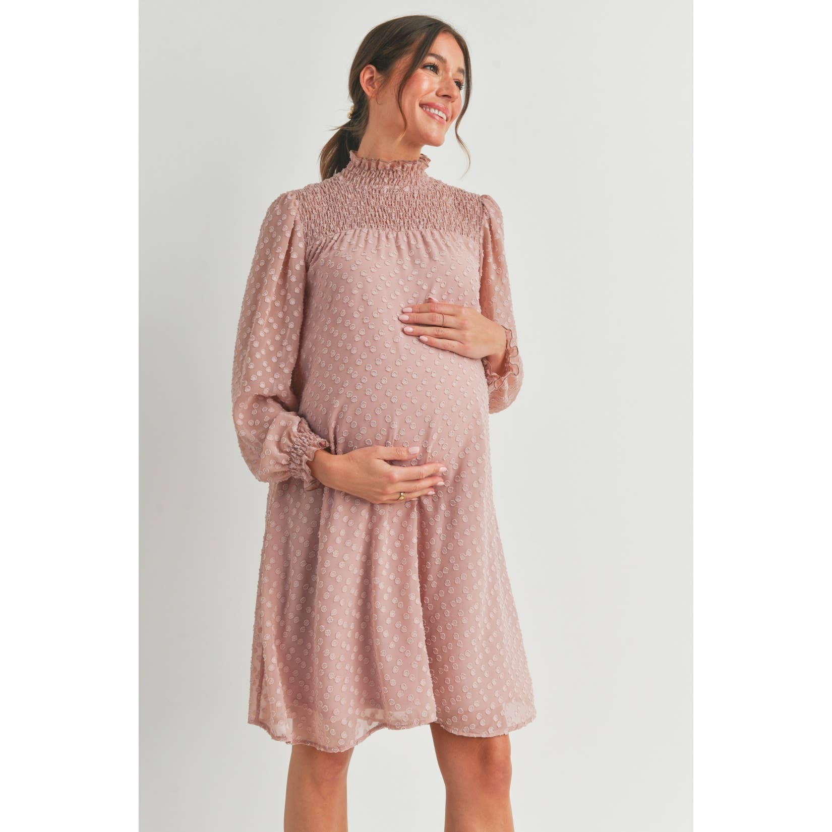 Hello Miz - Wholesale Dress - Maternity - Smocked Long Sleeve Mock Neck Maternity Dress8