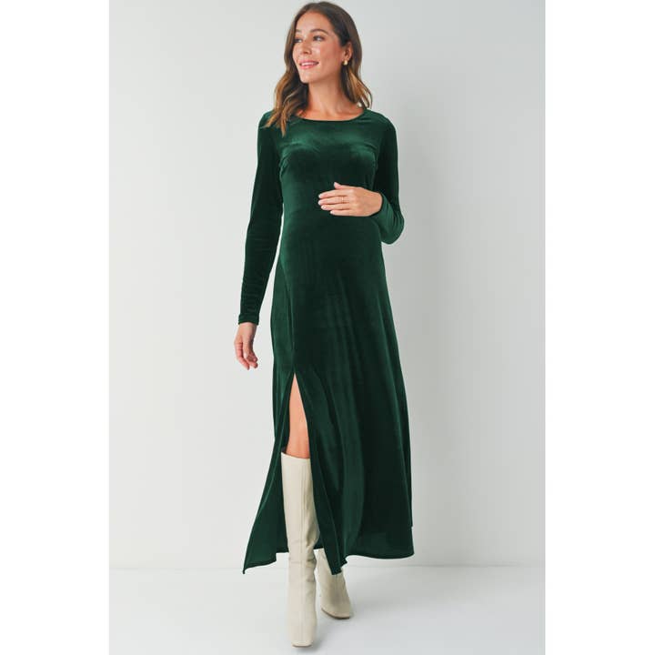 Velvet Long Sleeve Maternity Midi Dress for wholesale by Hello Miz