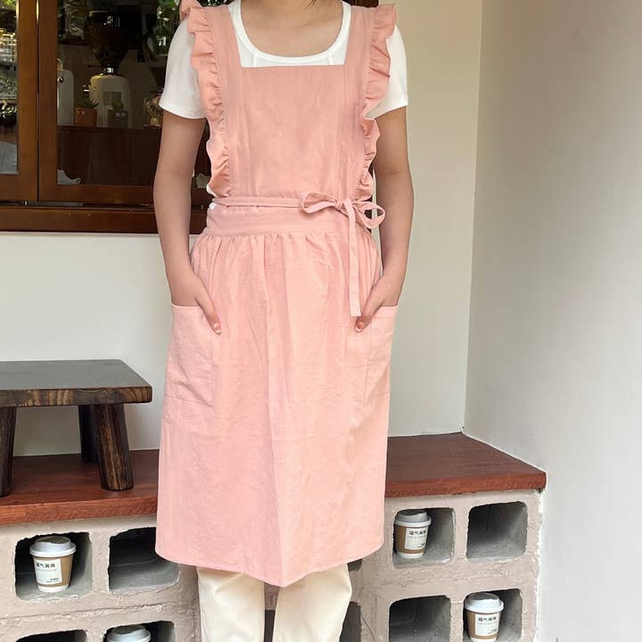 ACCITY - Wholesale Apron - SOLID COLOR COTTON PASTORAL FLORAL SMOCK APRON_CWMM5829