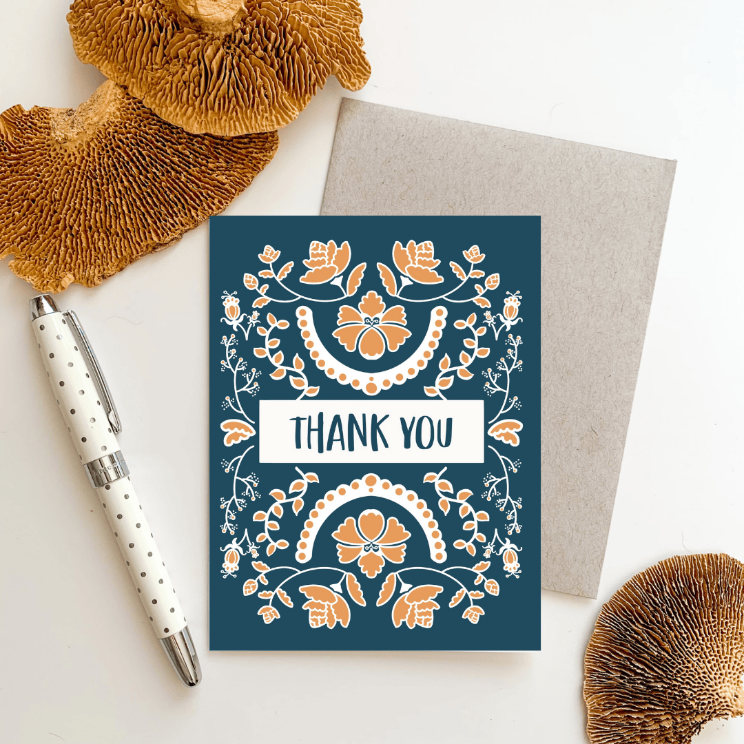 Bean Horse Car Designs - Wholesale Thank You Card - Thank You - Blue Floral Greeting Card1