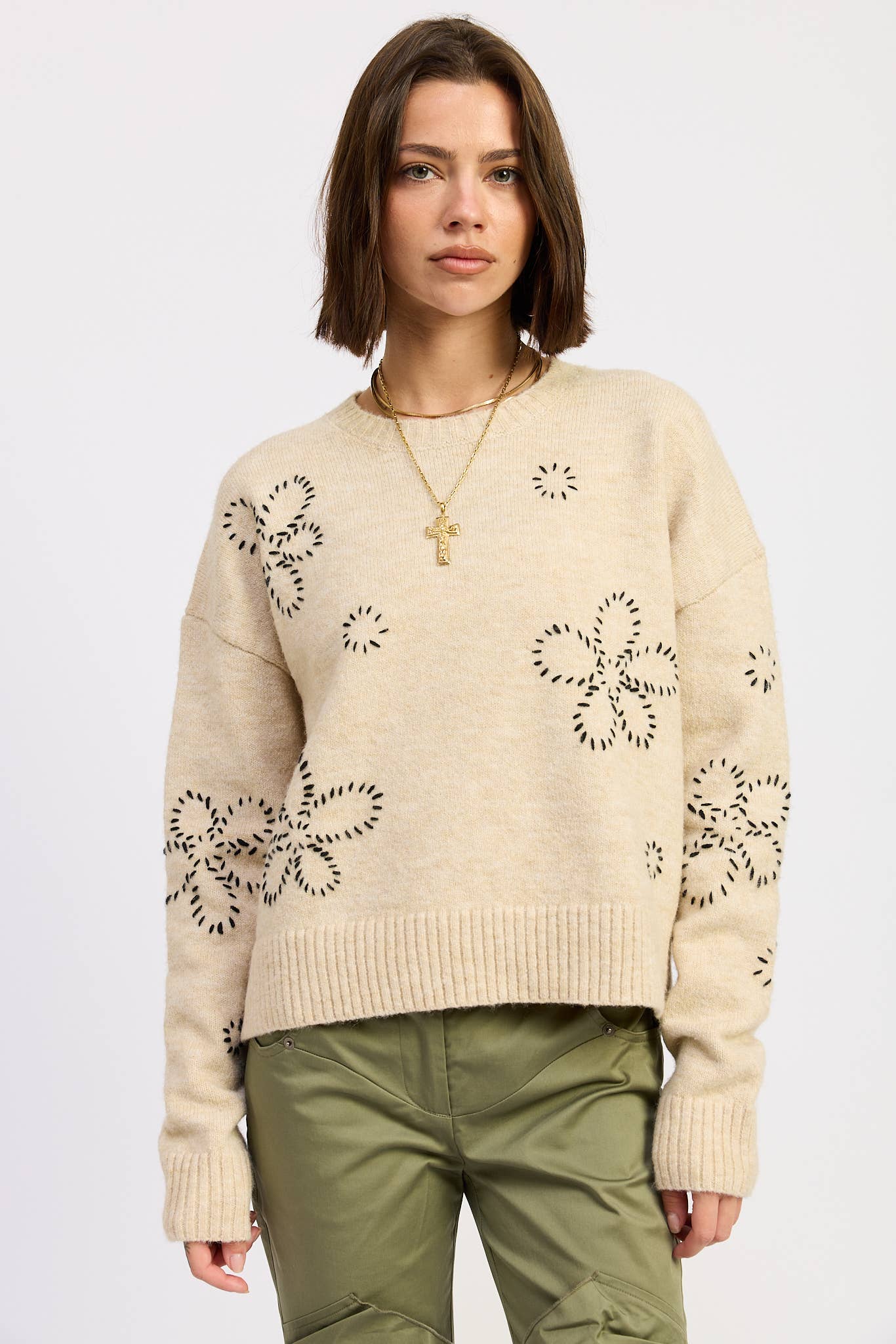 OAT FLORAL WHIPSTITCH SWEATER for wholesale on Faire