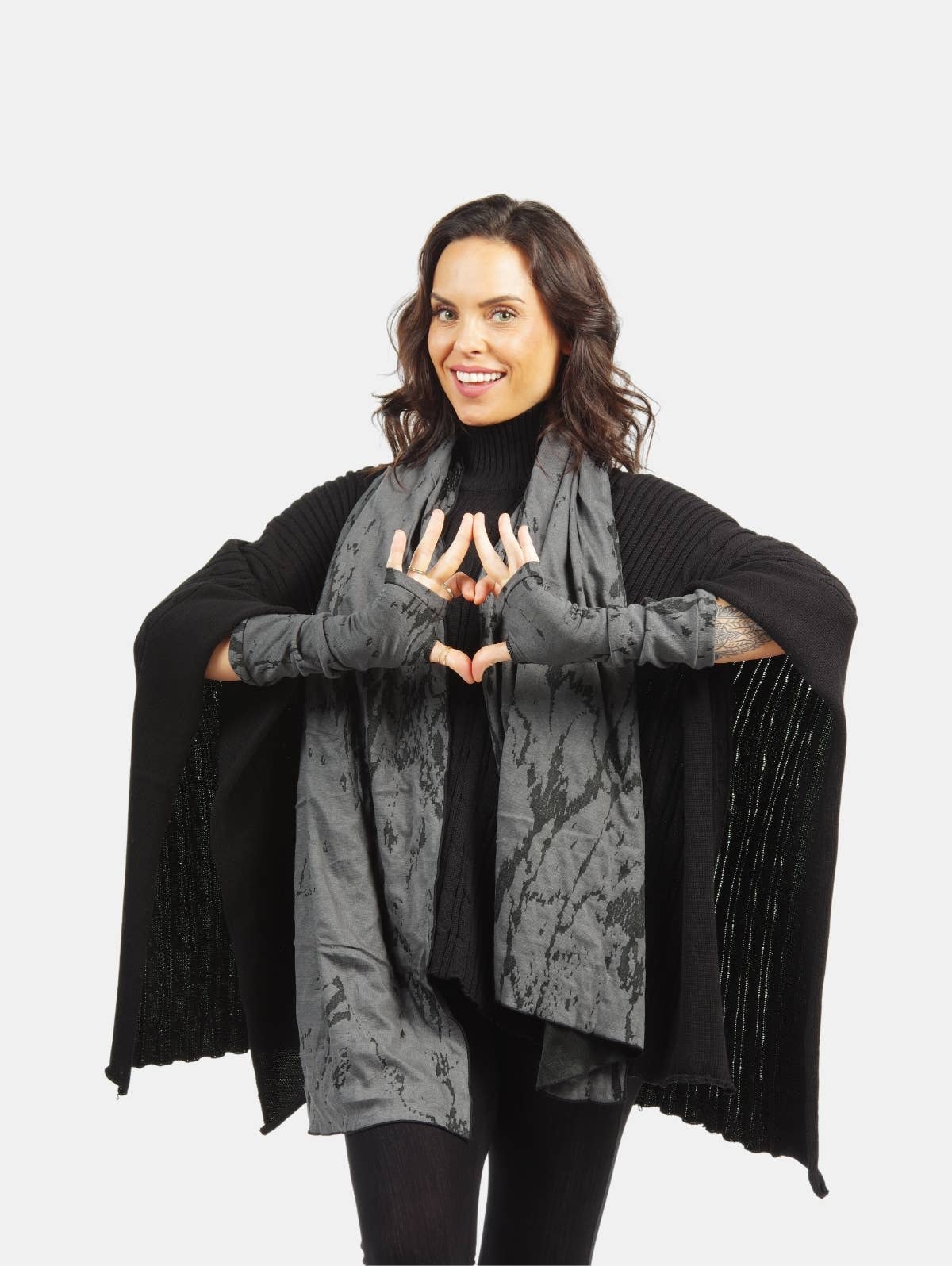 Hands To Hearts - Vente Gants – femme - Gants sans doigts en marbre tissé4