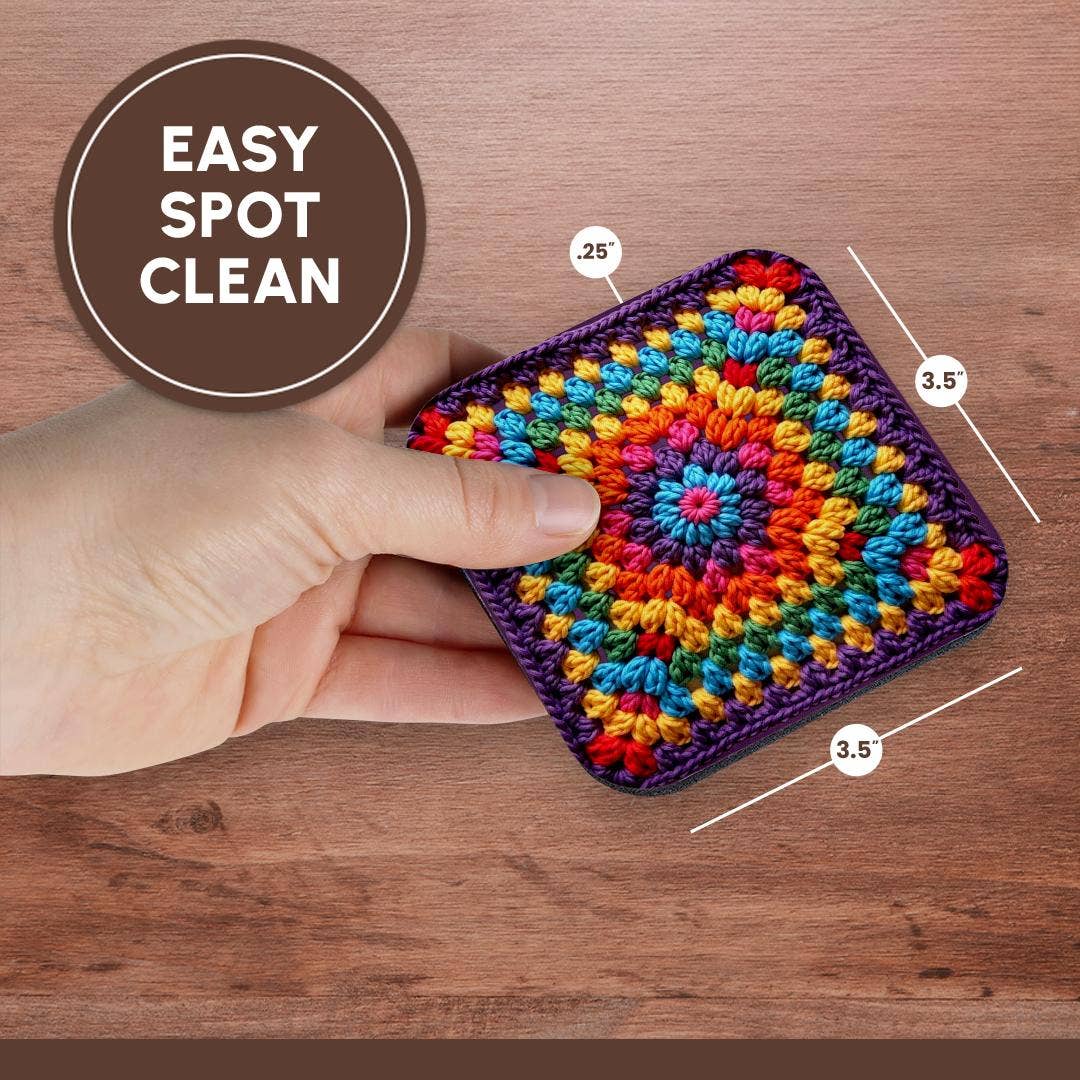 3dRose - Wholesale Coffee Mug - 3dRose, Granny Square Crochet Pattern Purple Edged Seventies Retro Pattern , Coaster13