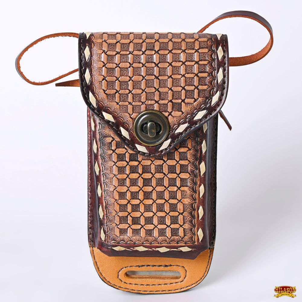 HILASON - Wholesale Phone Wallet - Women's - Hilason Basketweave Floral Cell Phone Case Tan American Leather10