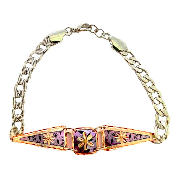 Pulsera de cadena ajustable con diseño de flores moradas CBF 01 para venta al por mayor de COPPER ARTS INC.