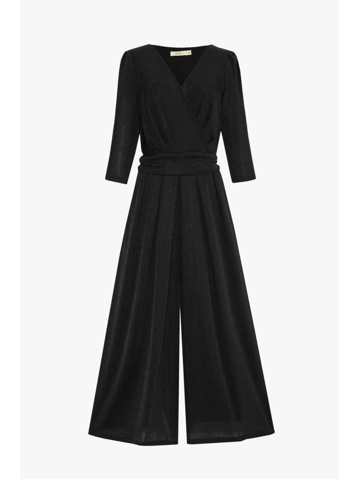 Sarta – Großhandel Jumpsuit – Damen – Weit geschnittener, verkürzter Jumpsuit - Schwarz, Glitzer
