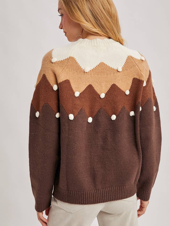 Bluivy - Wholesale Knitted jumper – Women′s - CHEVRON COLOR-BLOCKED POM-POM KNIT SWEATER5