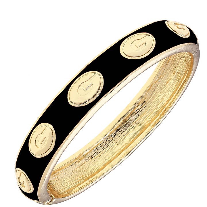 Georgia Bulldogs Sculpted Enamel Logo Hinge Bangle in Black for wholesale by Canvas Style