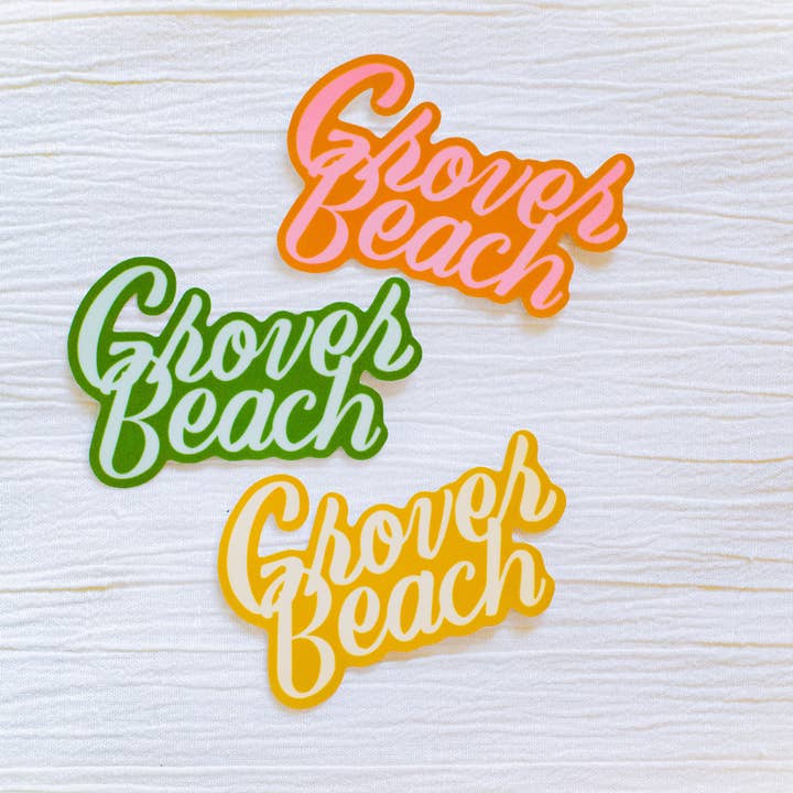 Grover Beach Hand Lettered Weatherproof Die Cut Sticker for wholesale by Beka Gene Studio