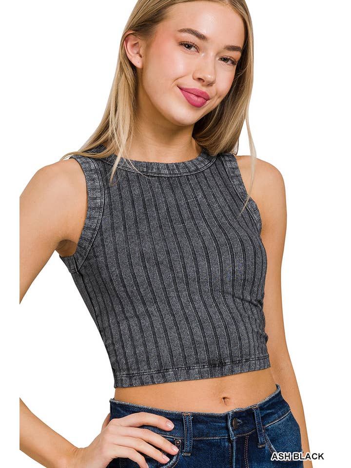 42POPS - Wholesale Tank Top - Women's - ',....Ribbed Washed Sleeveless Cropped Tank Top