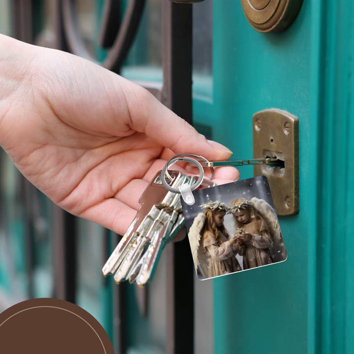 3dRose – wholesale Keychain – Unisex – 3dRose, Photo of two girls dressed in white with angel wings holding flowers., Key Chain5