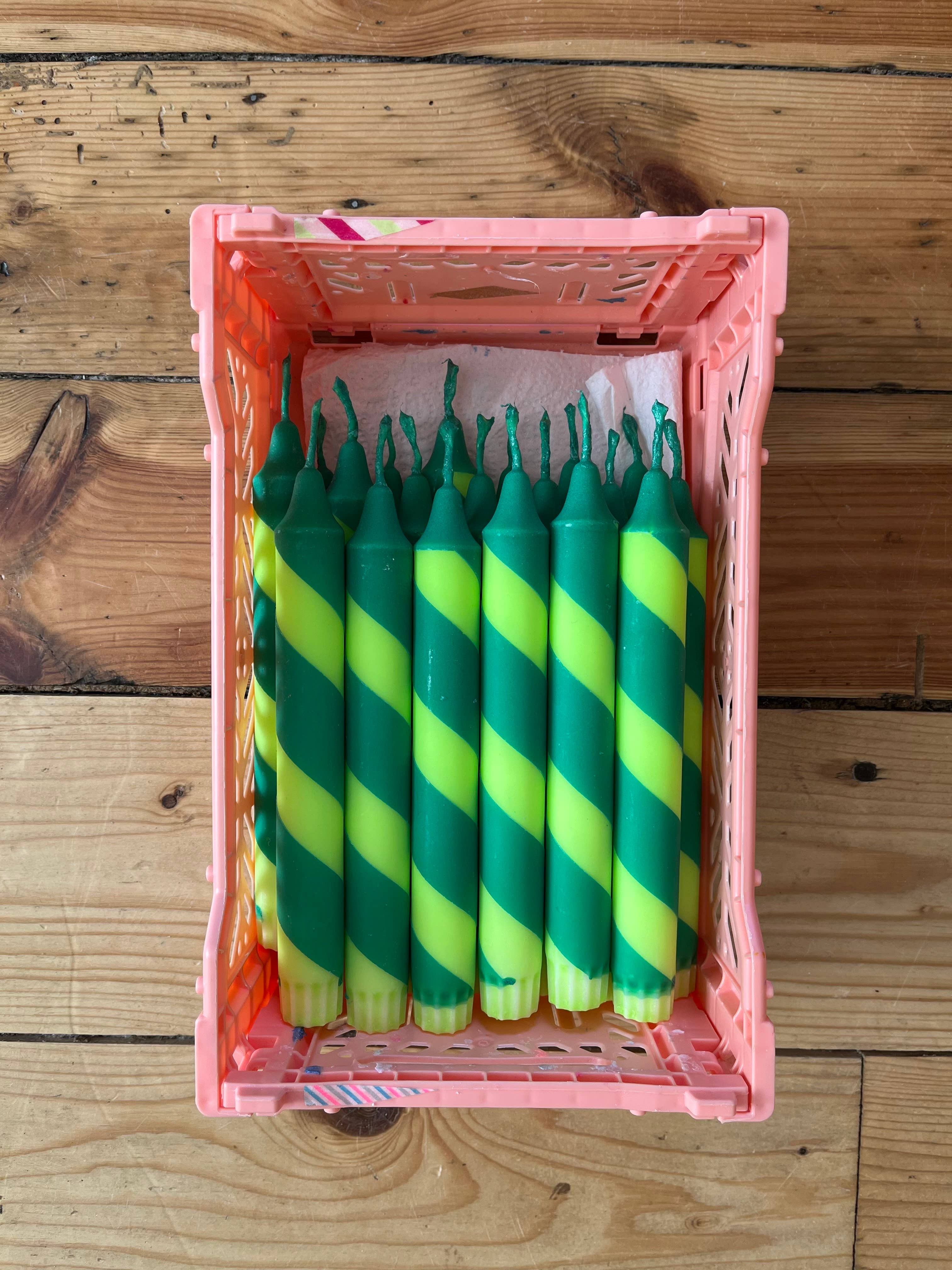 True North Chandlers - Candles - Wholesale Tapered Candle/Candlestick - Lime Green & Forest Green Helter Skelter Candle