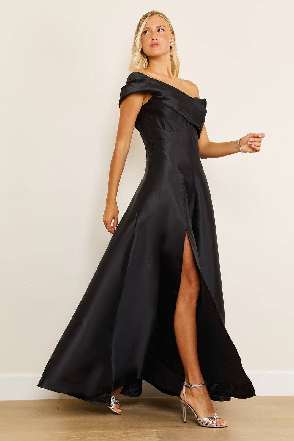 Kos Couture - Wholesale Gown - Women's - Classy Satin One-Shoulder Long Gown A Line with Slit3