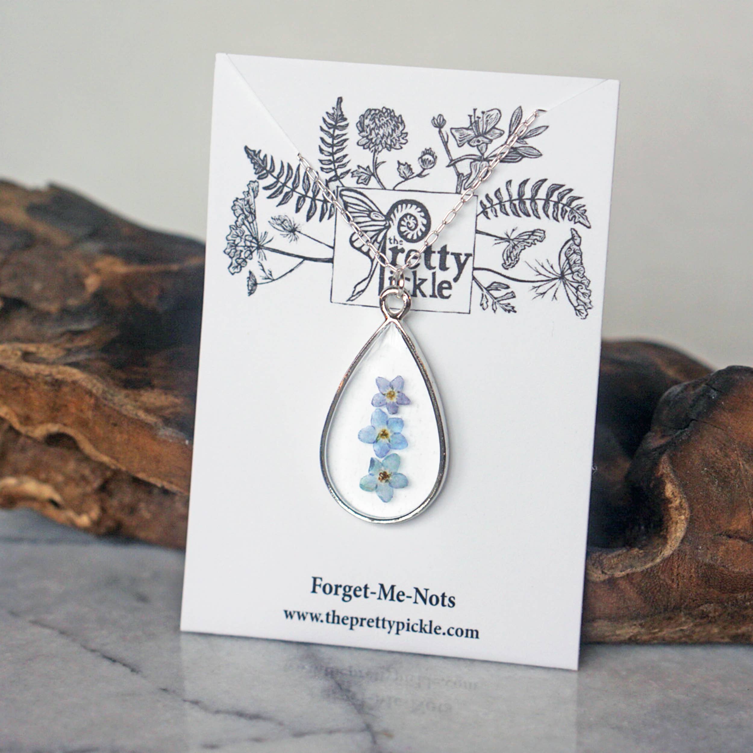 The Pretty Pickle - Wholesale Pendant/Charm Necklace - Forget Me Not Flower Necklace- Silver Plated4