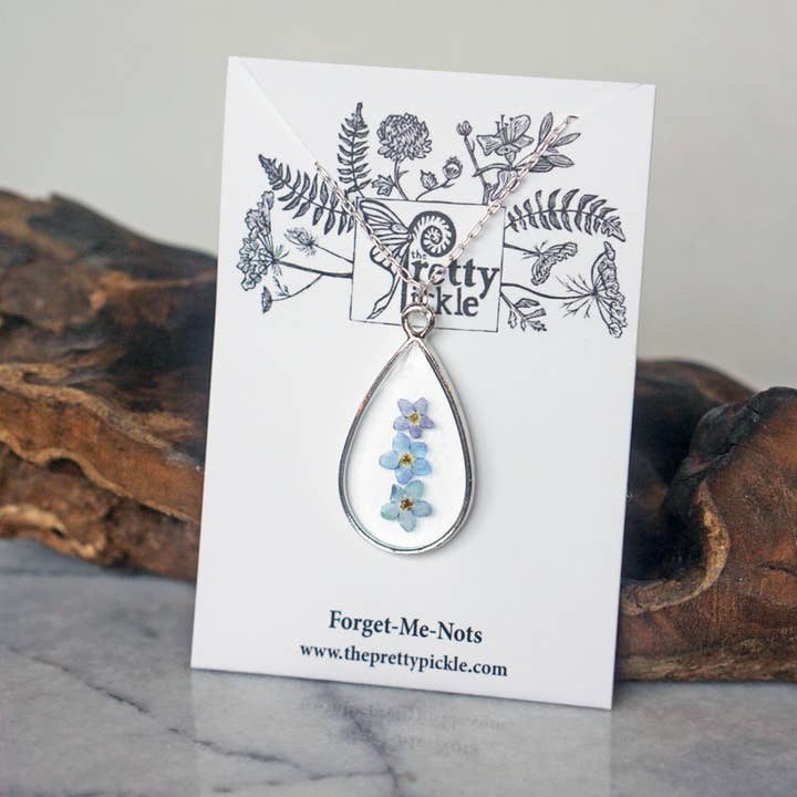 The Pretty Pickle - Wholesale Pendant/Charm Necklace - Forget Me Not Flower Necklace- Silver Plated4
