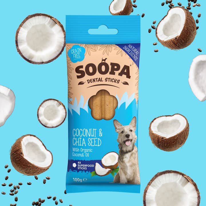 Coconut & Chia Seed Dog Dental Sticks for wholesale by Soopa Europe