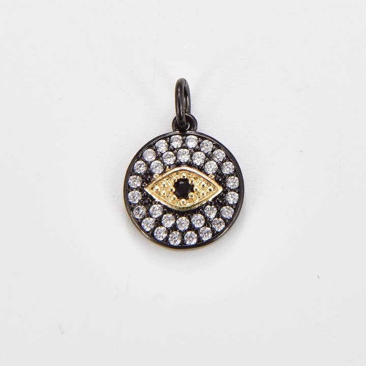 Beads Creation - Wholesale Individual Charm/Pendant - Gold Filled Evil Eye Dis Charm Pendant CZ Micro Pave, CP232