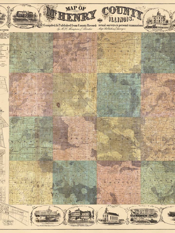 Map of McHenry County, Illinois 1862 for wholesale by Relic Map Co.