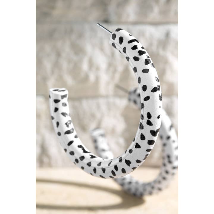 Dalmatian Wood Hoop Earrings for wholesale on Faire2