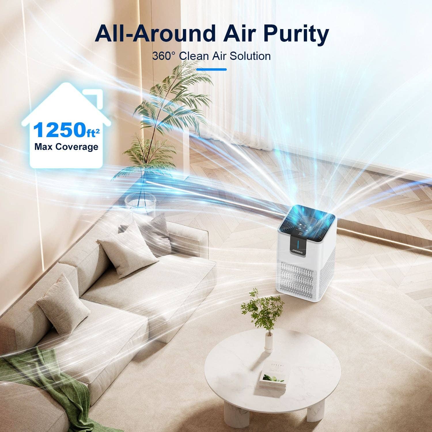 White MOOKA Air Purifiers for Home Large Room Up to 1250 Ft², H13 HEPA Air Purifier for Pets Dust Odor Smoke, Aromatherapy Function, Air Cleaner with 15dB Quiet Sleep Mode for Bedroom Office Living Room for wholesale on Faire1