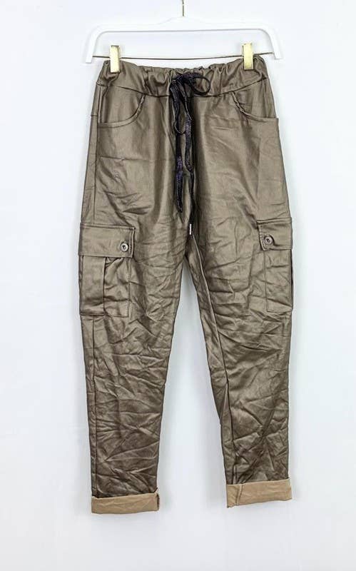 VENTI6 - Wholesale Pants - Women's - PU COATED CARGO CRINKLE JOGGERS (6809-PU)6