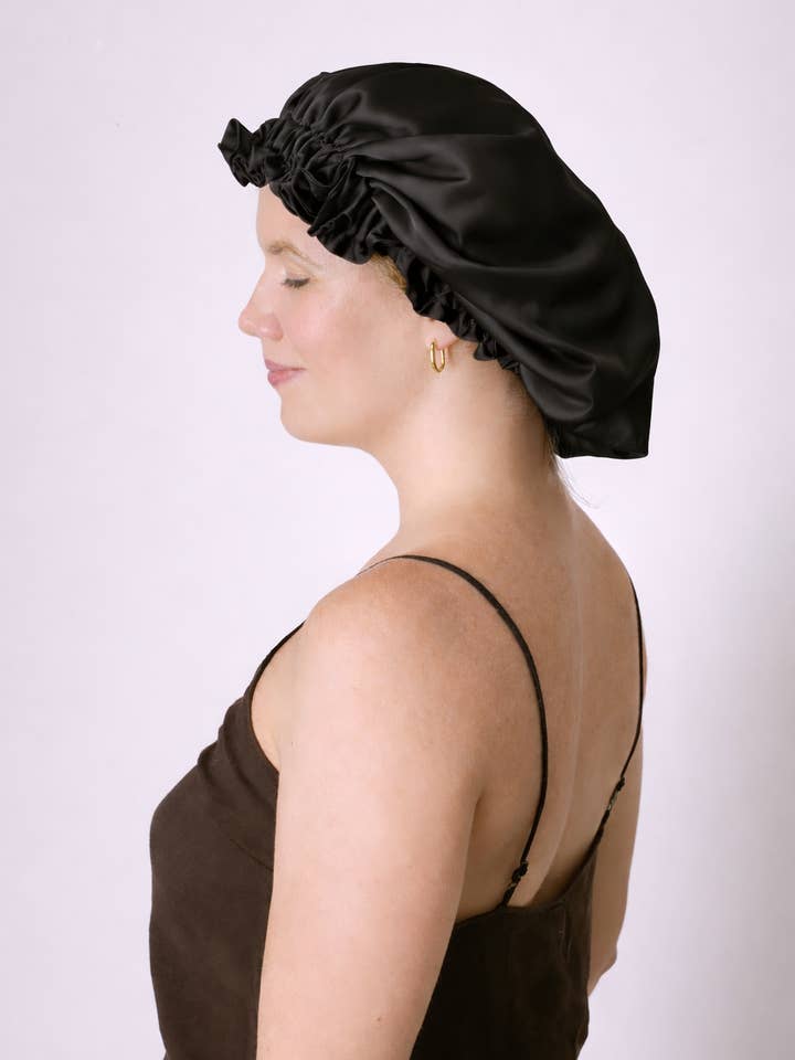 Black Mulberry Silk Bonnet/Hair Turban/Sleep Bonnet for wholesale by Silk Diversity
