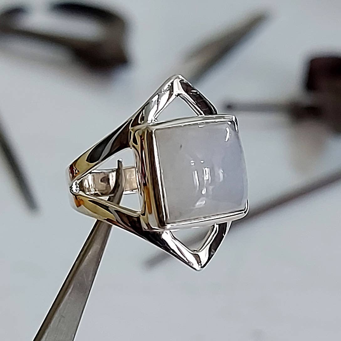 Crystal Earth Sterling - Wholesale Cocktail/Statement Ring - Abundant Energy Sterling Ring  - Feminine Rainbow Moonstone2
