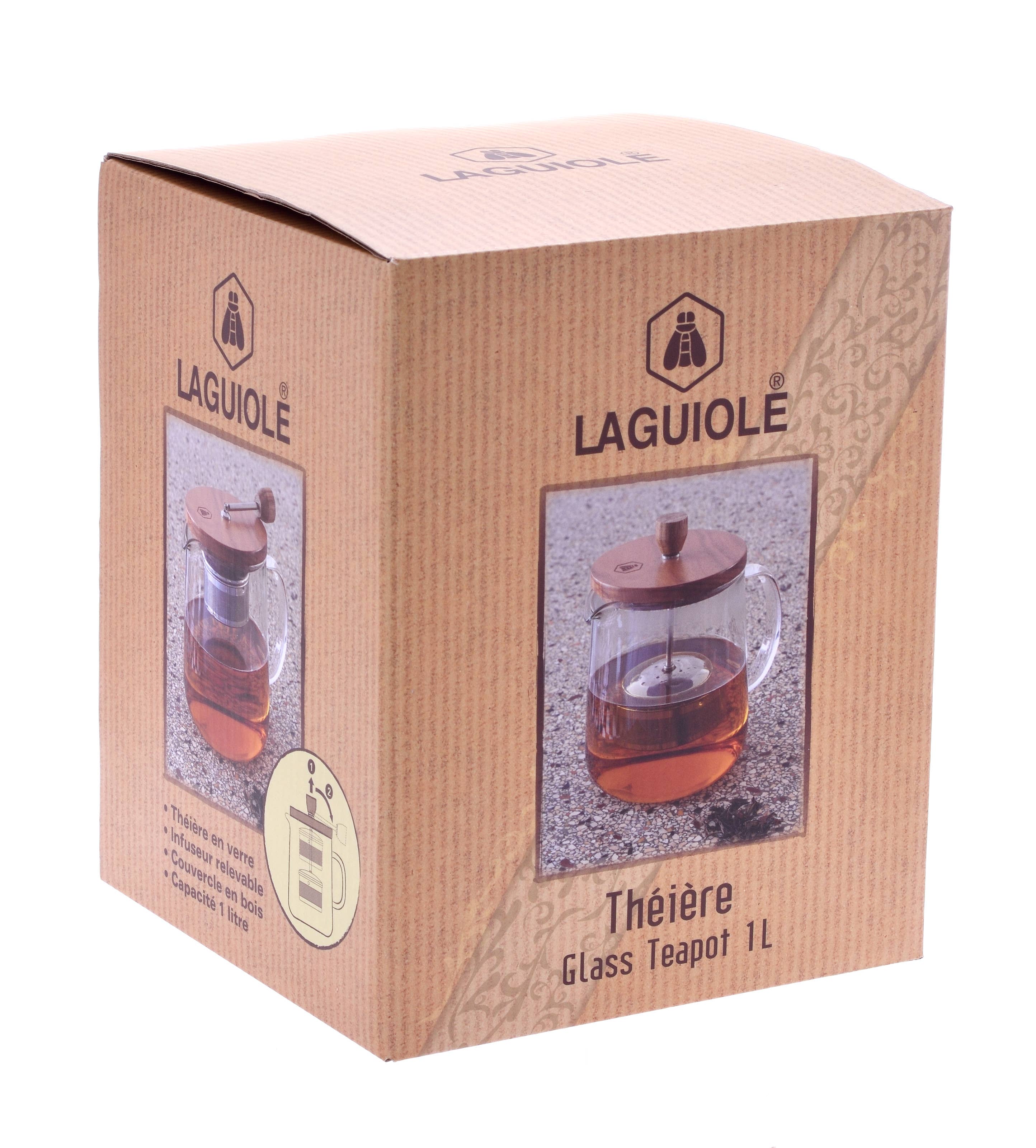 Laguiole - Vente Théière - Laguio Théière + Couvercle en Bois et Infuseur Amovible 1L8