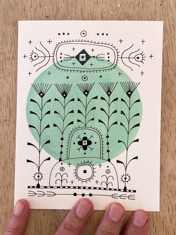 Nordic embroidery (green) blank greeting card for wholesale by Maren Inga